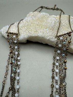 Artisan Multi-Strand Beaded Necklace - White and Bronze. 88